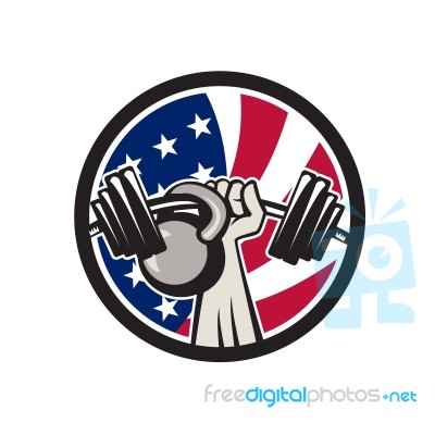American Hand Barbell Kettlebell Usa Flag Stock Image