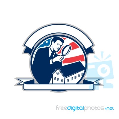 American Home Inspector Usa Flag Circle Icon Stock Image