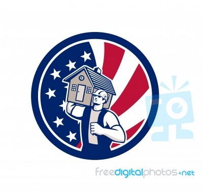 American House Removal Usa Flag Icon Stock Image