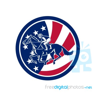 American Jockey Horse Racing Usa Flag Icon Stock Image