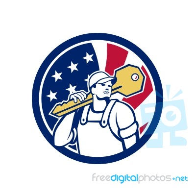 American Locksmith Usa Flag Icon Stock Image