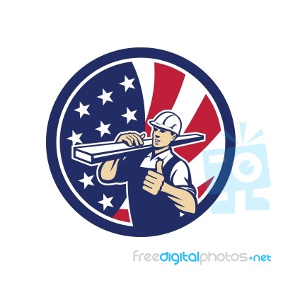 American Lumber Yard Worker Usa Flag Icon Stock Image