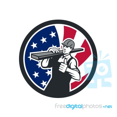 American Lumberyard Worker Usa Flag Icon Stock Image