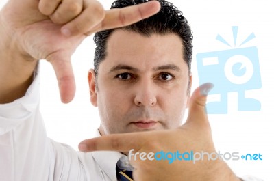 American Man Making Frame With Fingers Stock Photo