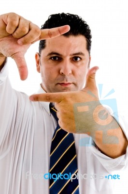 American Man Making Frame With Fingers Stock Photo