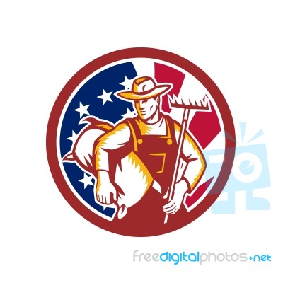 American Organic Farmer Usa Flag Icon Stock Image