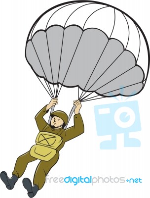 American Paratrooper Parachute Cartoon Stock Image