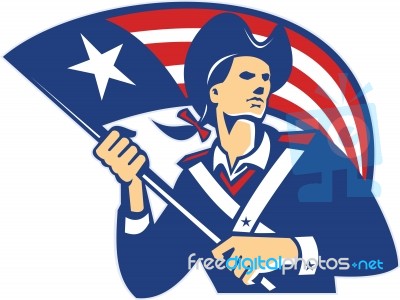 American Patriot Minuteman With Flag Retro Stock Image