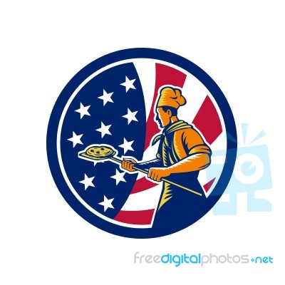 American Pizza Baker Usa Flag Icon Stock Image