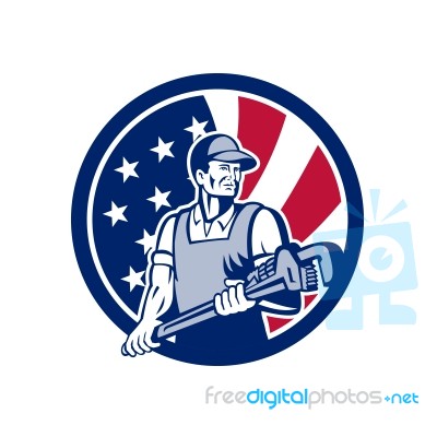 American Plumber And Pipefitter Usa Flag Icon Stock Image