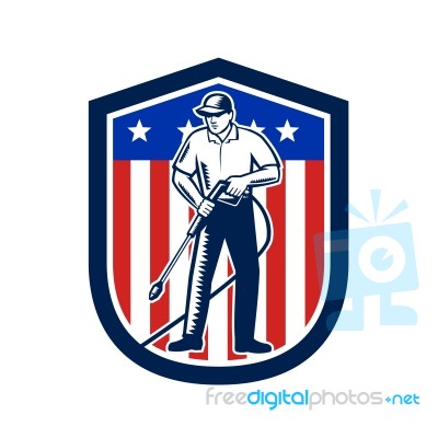 American Pressure Washing Usa Flag Shield Retro Stock Image