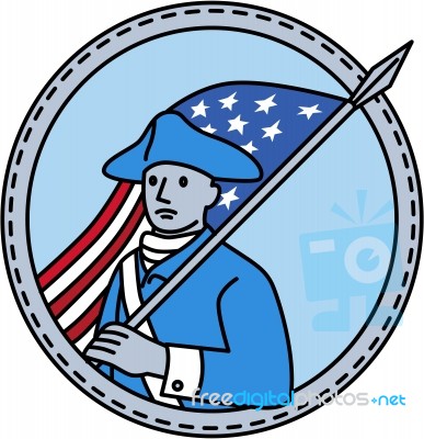 American Revolutionary Soldier Flag Circle Mono Line Stock Image