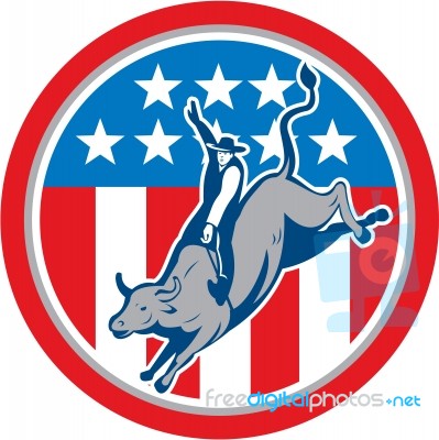 American Rodeo Bull Riding Circle Cartoon Stock Image