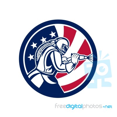 American Sandblaster Abrasive Blasting Usa Flag Icon Stock Image