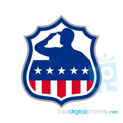 American Soldier Saluting Usa Flag Crest Icon Stock Image