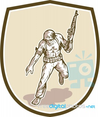 American Soldier Serviceman Armalite Rifle Cartoon Stock Image