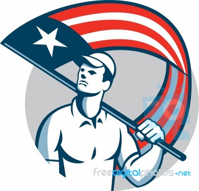 American Tradesman Holding Usa Flag Circle Stock Image