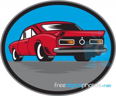 American Vintage Muscle Car Rear Woodcut Stock Image