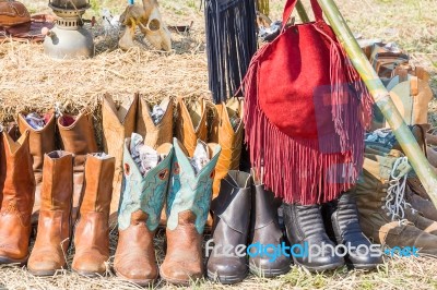 American West Cowboy Leather Boots Stock Photo