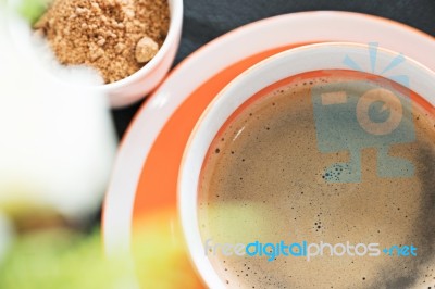 Americano Coffee Cup Close Up ,soft Focus Stock Photo