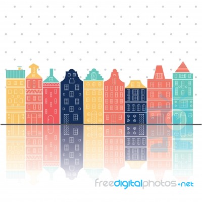 Amsterdam Houses Style Reflection Pastel Color Stock Image