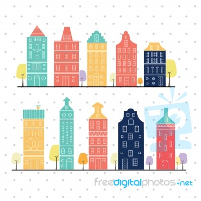 Amsterdam Houses Style Variation Pastel Color Stock Image