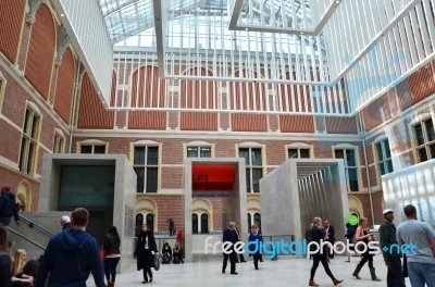 Amsterdam, Netherlands - May 6, 2015: Tourist In The Modern Atri… Stock Photo