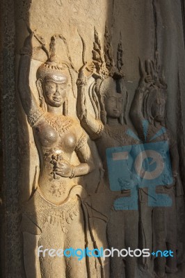 An Apsara In Angkor Wat, Cambodia Stock Photo