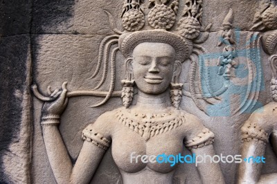 An Apsara In Angkor Wat, Cambodia Stock Photo