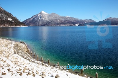 An Image Of The Walchensee In Bavaria Germany Covered In Snow Stock Photo