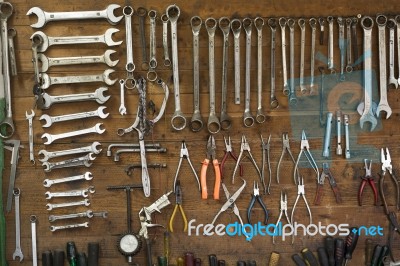 An Old Tools In A Master Workshop Stock Photo