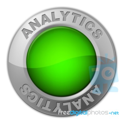 Analytics Button Means Info Collecting And Measuring Stock Image