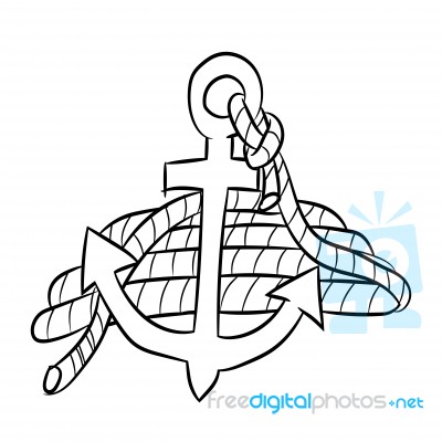 Anchor Cartoon With Rope - Line Drawn Stock Image