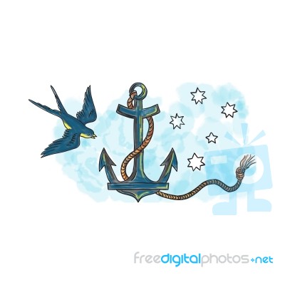 Anchor Swallow Southern Star Tattoo Stock Image