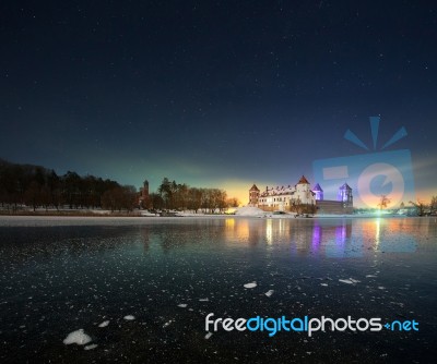 Ancient Castle At Night Stock Photo