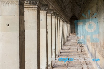 Ancient Corridor At Angkor Wat Stock Photo