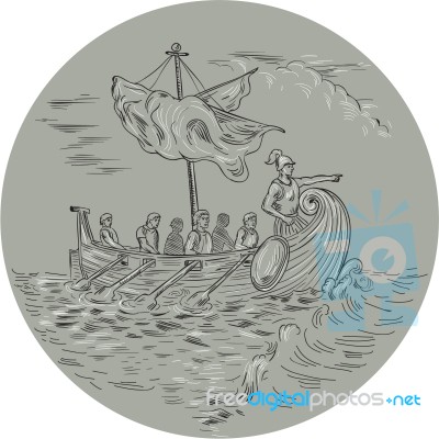 Ancient Greek Trireme Warship Circle Drawing Stock Image