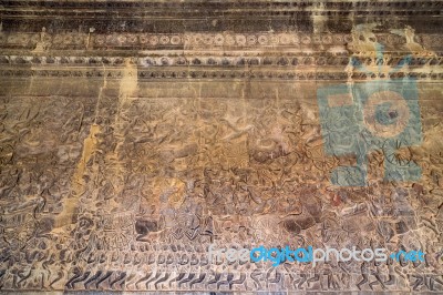 Ancient Khmer Bas-relief At Angkor Wat Temple, Cambodia Stock Photo