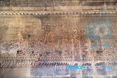 Ancient Khmer Bas-relief At Angkor Wat Temple, Cambodia Stock Photo