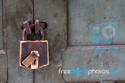 Ancient Locked Door Stock Photo