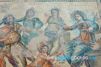 Ancient Mosaic From The House Of Aion In Paphos Cyprus Stock Photo