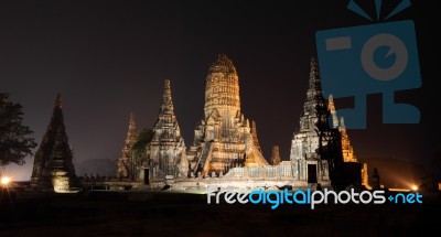 Ancient Pagoda Night From Ayuthaya Thailand Stock Photo