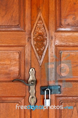 Ancient Teak Door & Lock Stock Photo