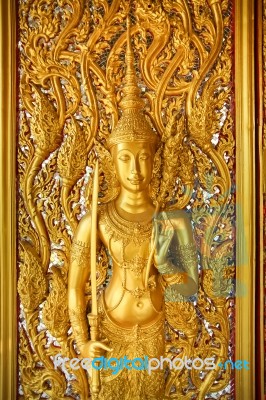 Ancient Thai Art Pattern In Wat Thasung Stock Photo