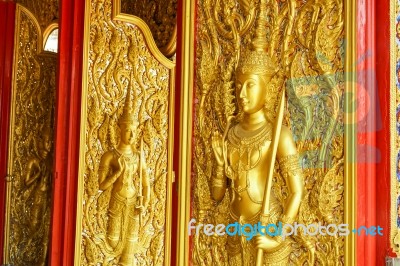 Ancient Thai Art Pattern In Wat Thasung Stock Photo