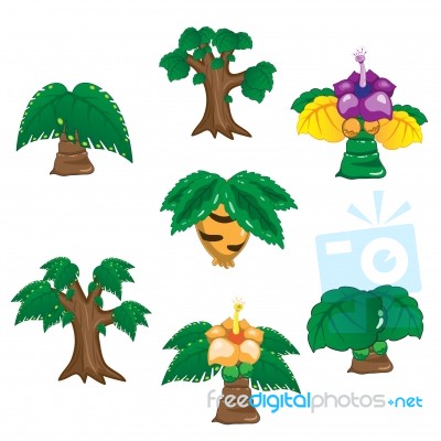 Ancient Trees Cartoon  On White Background Stock Image