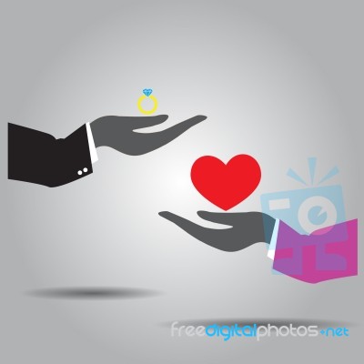 And Exchanging   Ring   And  Heart   Icon Stock Image