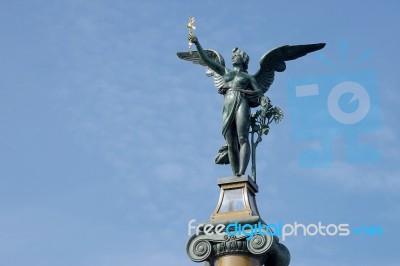 Angel On Top Of A Column On The Cechuv Most Bridge In Prague Stock Photo