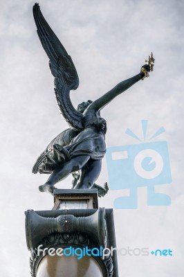 Angel On Top Of A Column On The Cechuv Most Bridge In Prague Stock Photo