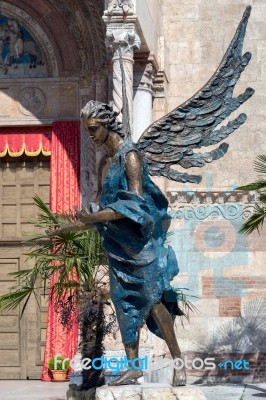 Angel Statue Outside Verona Cathedral Stock Photo